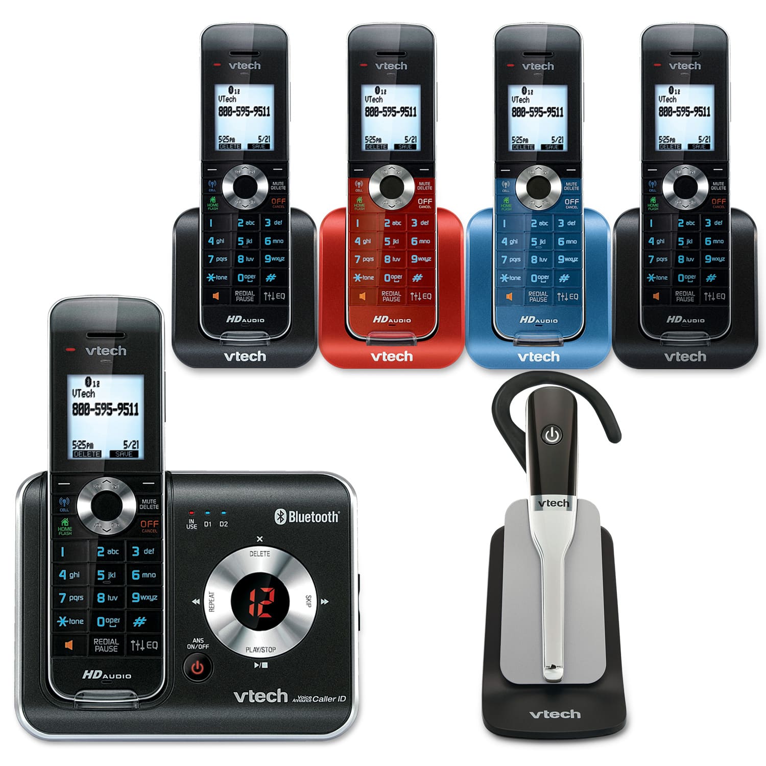 5 Handset Connect To Cell Answering System With Cordless Headset Ds6472 6 Vtech Cordless Phones