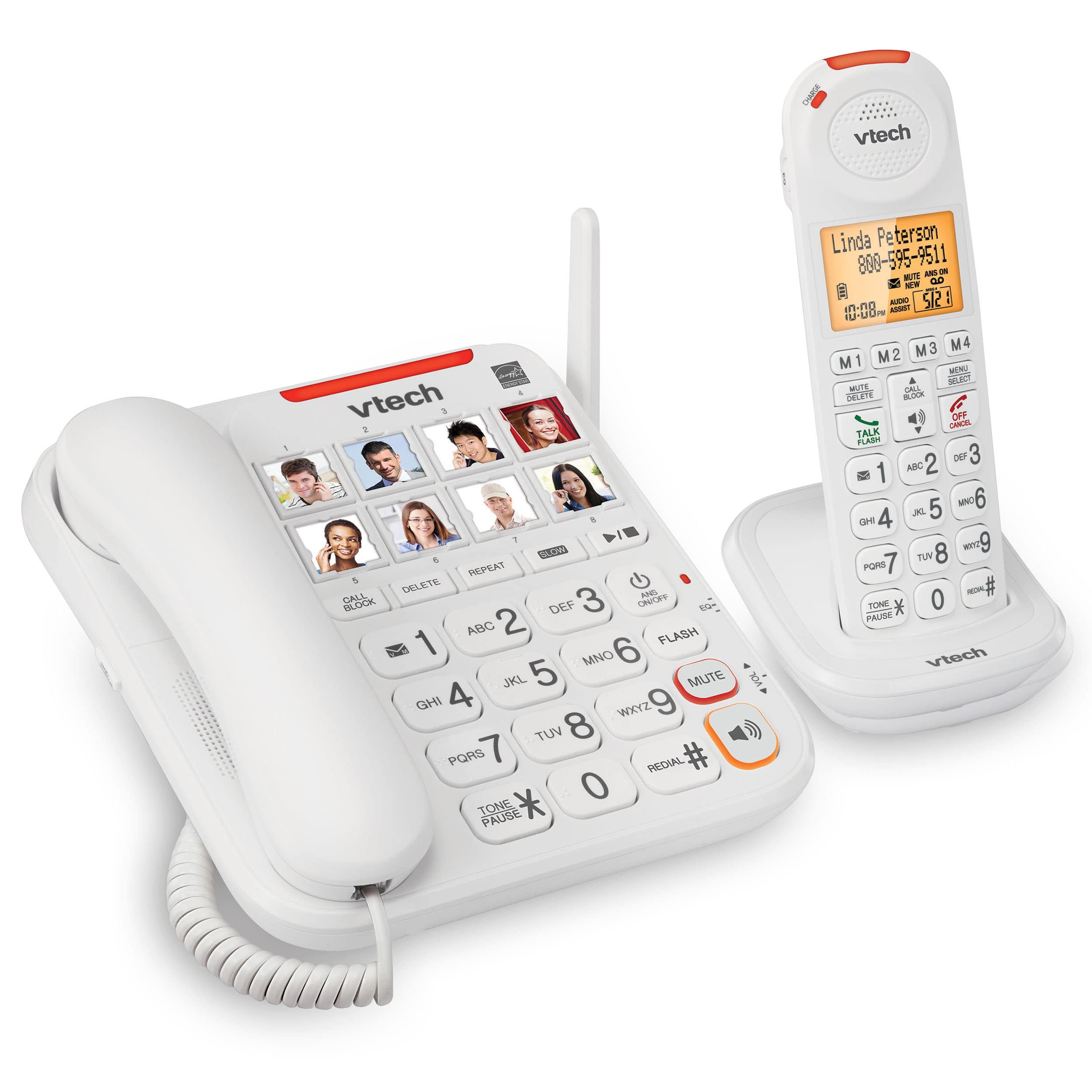 Vtech SN5147 Amplified Corded/Cordless Senior Phone System with 90dB Extra-Loud Visual Ringer Big Buttons & Large Display 