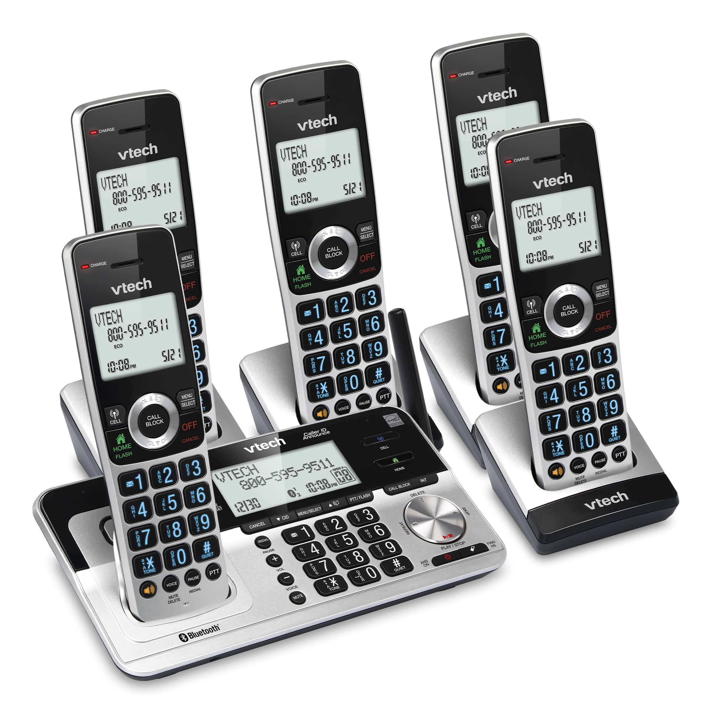 5-Handset Extended Range Expandable Cordless Phone with Bluetooth Connect to Cell, Smart Call Blocker and Answering System - view 3
